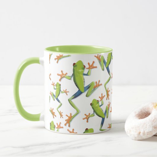 Greenery Tree-Frog Patroonontwerp Mok (Met donut)