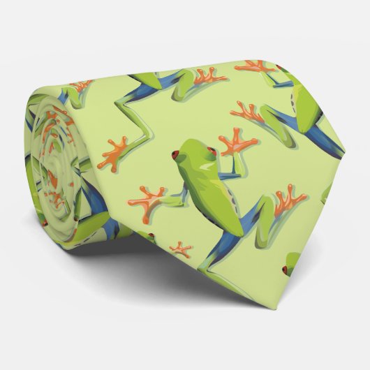 Greenery Tree-Frog Patroonontwerp Stropdas (Opgerold)