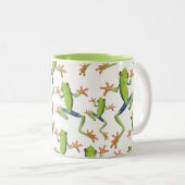 Greenery Tree-Frog Patroonontwerp Tweekleurige Koffiemok (Voorkant rechts)