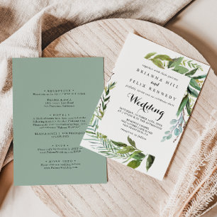 Greenery Tropical Calligraphy Front & Back Wedding Kaart
