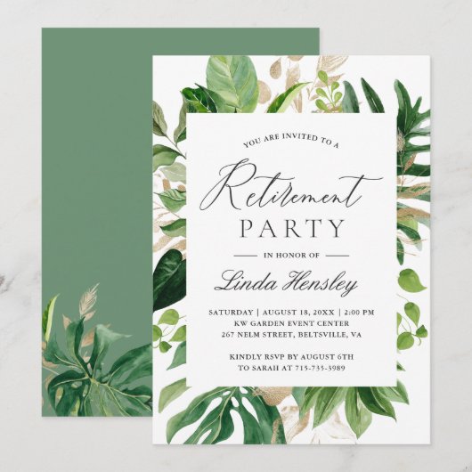 Greenery Tropical eaves Summer Retirement Party Kaart (Voorkant / Achterkant)