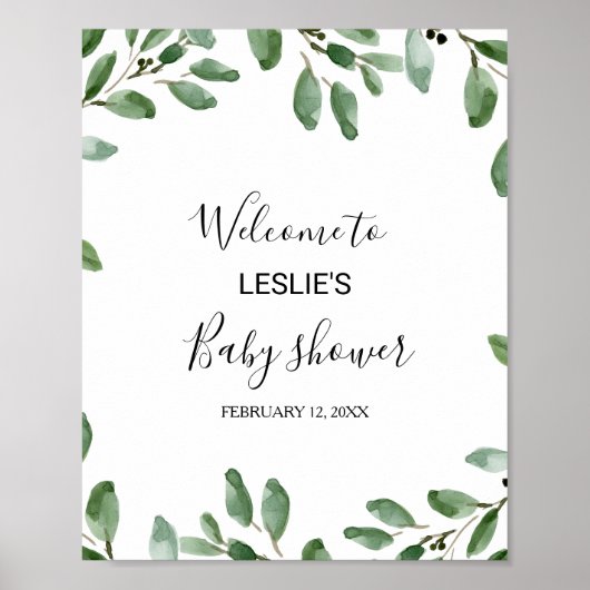 Greenery Tropical Eucalyptus Baby shower Welkom Poster (Voorkant)