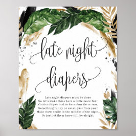 Greenery tropical leaves late night diapers sign poster
