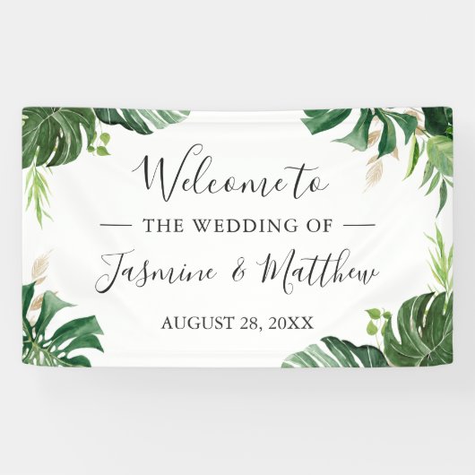 Greenery Tropical Leaves Wedding Party Spandoek (Horizontaal)