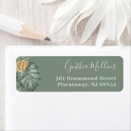 Greenery Tropical Monstera Foliage Return Address Etiket