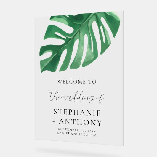Greenery Tropical Monstera Leaves Summer Wedding Acryl Bord (Hoek)