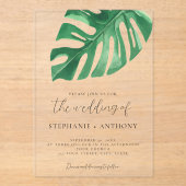 Greenery Tropical Monstera Leaves Summer Wedding Acryl Uitnodigingen (Voorkant)