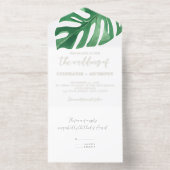 Greenery Tropical Monstera Leaves Summer Wedding All In One Uitnodiging (Binnenkant)