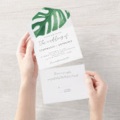 Greenery Tropical Monstera Leaves Summer Wedding All In One Uitnodiging (Afscheurbaar)