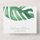 Greenery Tropical Monstera Leaves Summer Wedding All In One Uitnodiging (Achterkant)
