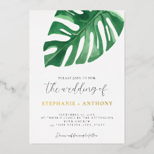 Greenery Tropical Monstera Leaves Summer Wedding Folie Uitnodiging