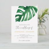 Greenery Tropical Monstera Leaves Summer Wedding Folie Uitnodiging (Staand Voorkant)