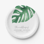 Greenery Tropical Monstera Leaves Summer Wedding Papieren Bordje (Voorkant)