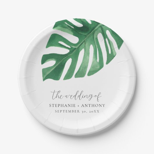 Greenery Tropical Monstera Leaves Summer Wedding Papieren Bordje (Voorkant)