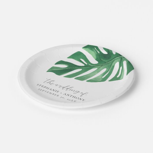 Greenery Tropical Monstera Leaves Summer Wedding Papieren Bordje (Gekanteld)