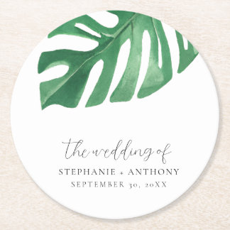Greenery Tropical Monstera Leaves Summer Wedding Ronde Kartonnen Onderzetter