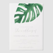 Greenery Tropical Monstera Leaves Summer Wedding Vellum Uitnodigingen (Voorkant)