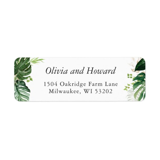 Greenery Tropical Palm Leaves Return Address Etiket (Voorkant)