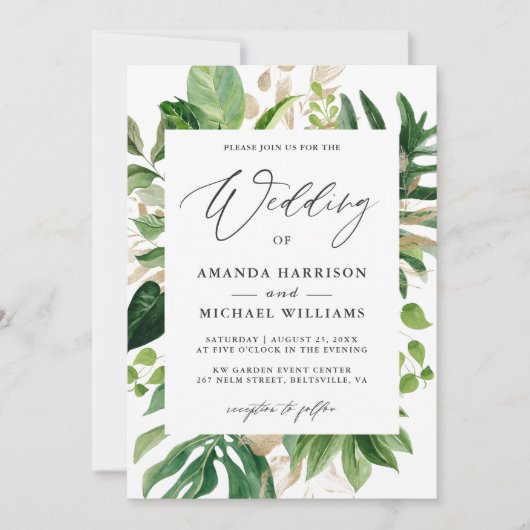 Greenery Tropical Palm Leaves Summer Wedding Kaart (Voorkant)