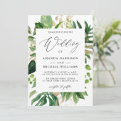 Greenery Tropical Palm Leaves Summer Wedding Kaart (Staand voorkant)