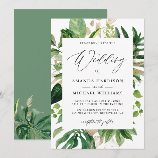Greenery Tropical Palm Leaves Summer Wedding Kaart (Voorkant / Achterkant)