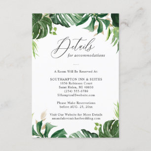 Greenery Tropical Palm Leaves Wedding Details Informatiekaartje