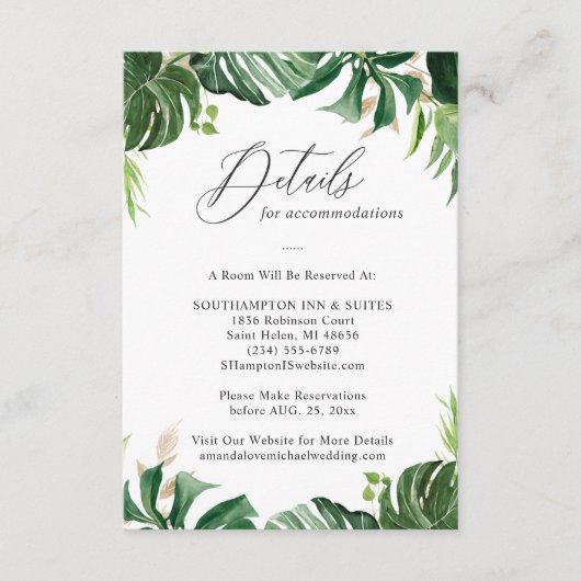 Greenery Tropical Palm Leaves Wedding Details Informatiekaartje (Voorkant)