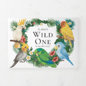 Greenery Tropical Parrots exotic Boy Baby shower Drieluik Aankondiging (Cover)