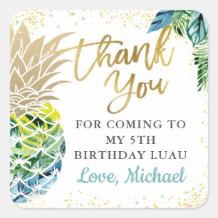 Greenery Tropical Pineapple Beach Party Dank u Vierkante Sticker