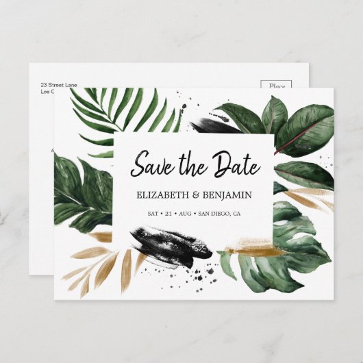 Greenery Tropical Summer verlaat de datum redden Briefkaart (Voorkant / Achterkant)