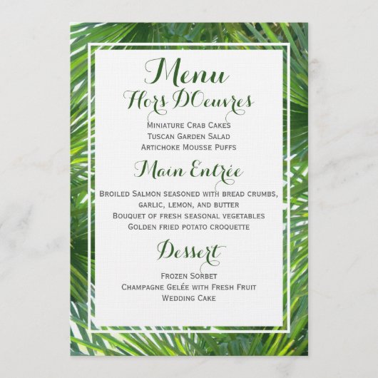 Greenery Tropical Wedding Menu Card (Voorkant)