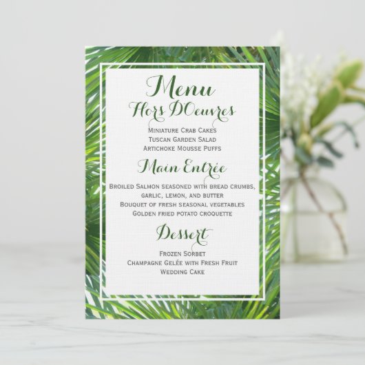 Greenery Tropical Wedding Menu Card (Staand voorkant)