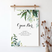 Greenery Tropical Wedding Open Bar Sign Poster