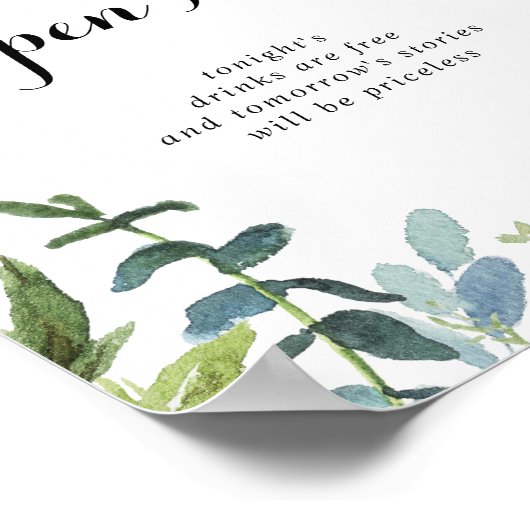 Greenery Tropical Wedding Open Bar Sign Poster (Hoek)