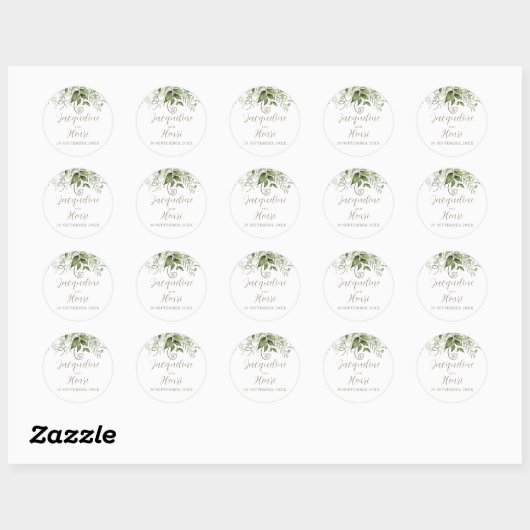 Greenery Tropical Wedding Ronde Sticker (Vel)