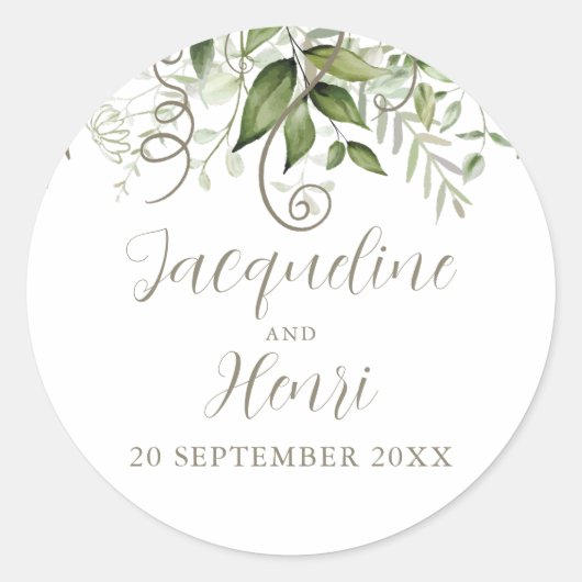 Greenery Tropical Wedding Ronde Sticker (Voorkant)