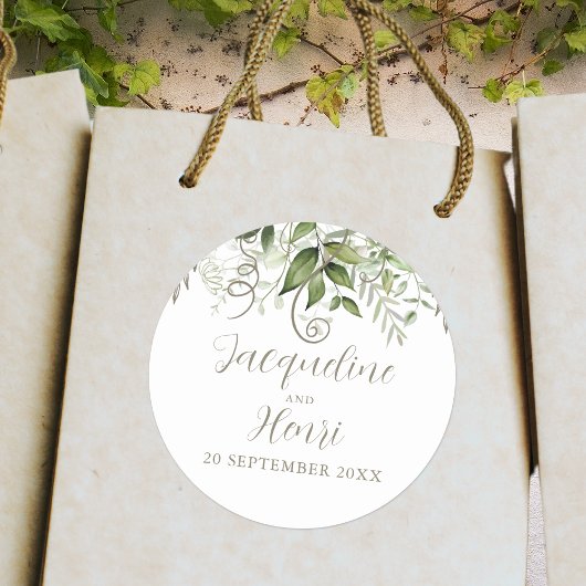 Greenery Tropical Wedding Ronde Sticker