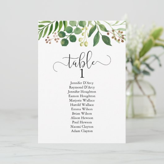 Greenery trouwtafel plan, moderne kalligrafie kaart (Staand voorkant)