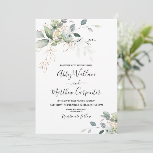 Greenery trouwuitnodiging kaart (Staand voorkant)
