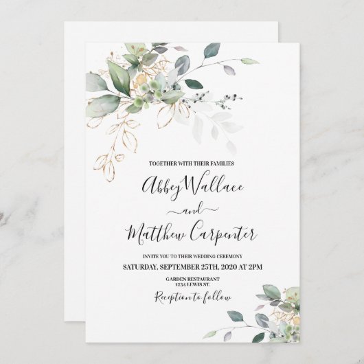 Greenery trouwuitnodiging kaart (Voorkant / Achterkant)