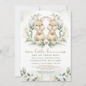 Greenery Twin Bunny Baby shower Easter Rabbit Kaart (Voorkant)
