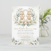 Greenery Twin Bunny Baby shower Easter Rabbit Kaart (Staand voorkant)