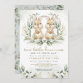 Greenery Twin Bunny Baby shower Easter Rabbit Kaart (Voorkant / Achterkant)