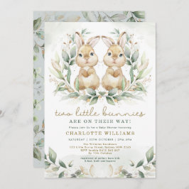 Greenery Twin Bunny Baby shower Easter Rabbit Kaart