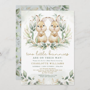 Greenery Twin Bunny Baby shower Easter Rabbit Kaart