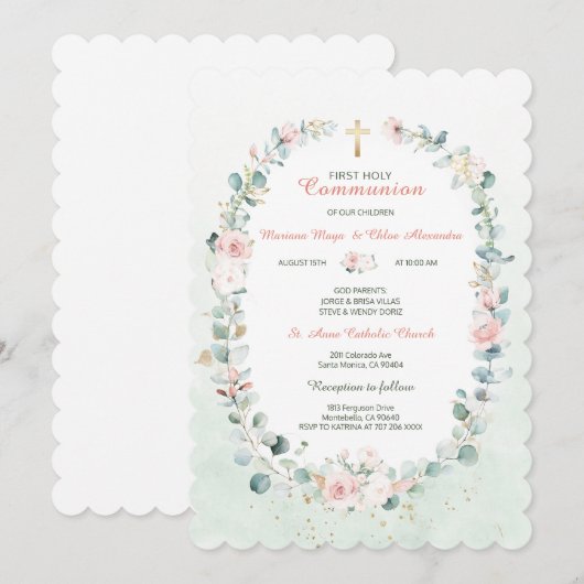 Greenery Twin Communion Girls Kaart (Voorkant / Achterkant)