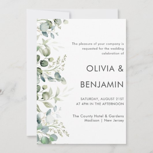 Greenery | Uitnodiging tot weduwschap met eucalypt (Voorkant)