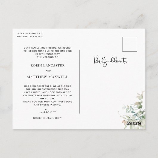 Greenery, Uitstel huwelijksaankondiging Briefkaart (Achterkant)