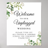 Greenery Unplugged Wedding Ceremony Sign Poster (Voorkant)