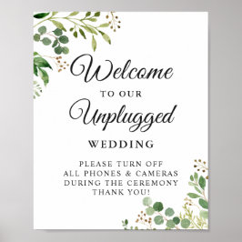 Greenery Unplugged Wedding Ceremony Sign Poster